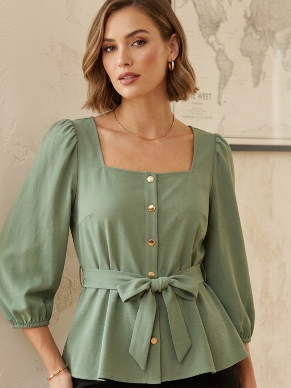 Nine West Sage Green Crew Neck Blouse